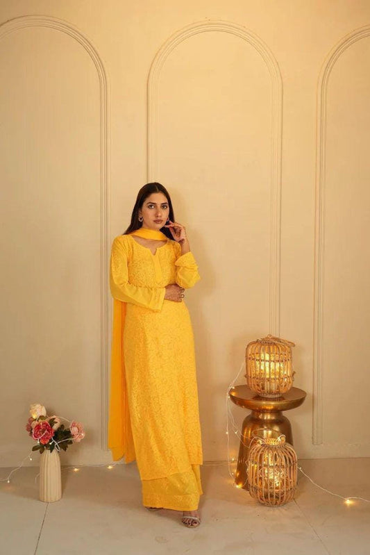 Luxe Viscose Chikankari Set Hand Embroidered, Women's Indian Ethnic Suit, Designer Traditional Apparel Outfit