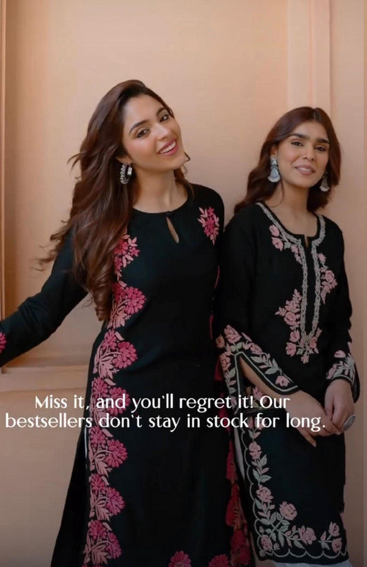 Rayon Chikankari Kurti Hand Embroidery, Women's Ethnic Tunic Top, Lucknowi Traditional Casual Dress, BUY 1 GET 1