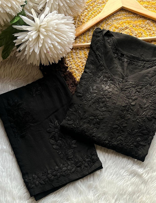 Heavy Handcrafted Modal Kurti, Lucknowi Chikankari Palazzo Set, Embroidered Indian Suit, Plus Size Festive Ethnic Wear