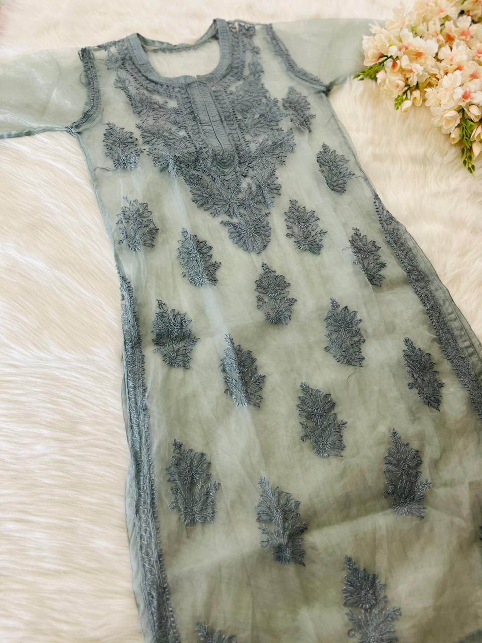 Zehra Organza Set – Bakhiya Handwork Elegance - Chikan Diaries