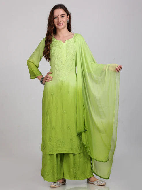 Premium Ombre 3-Piece with Ghas Patti work - Chikan Diaries