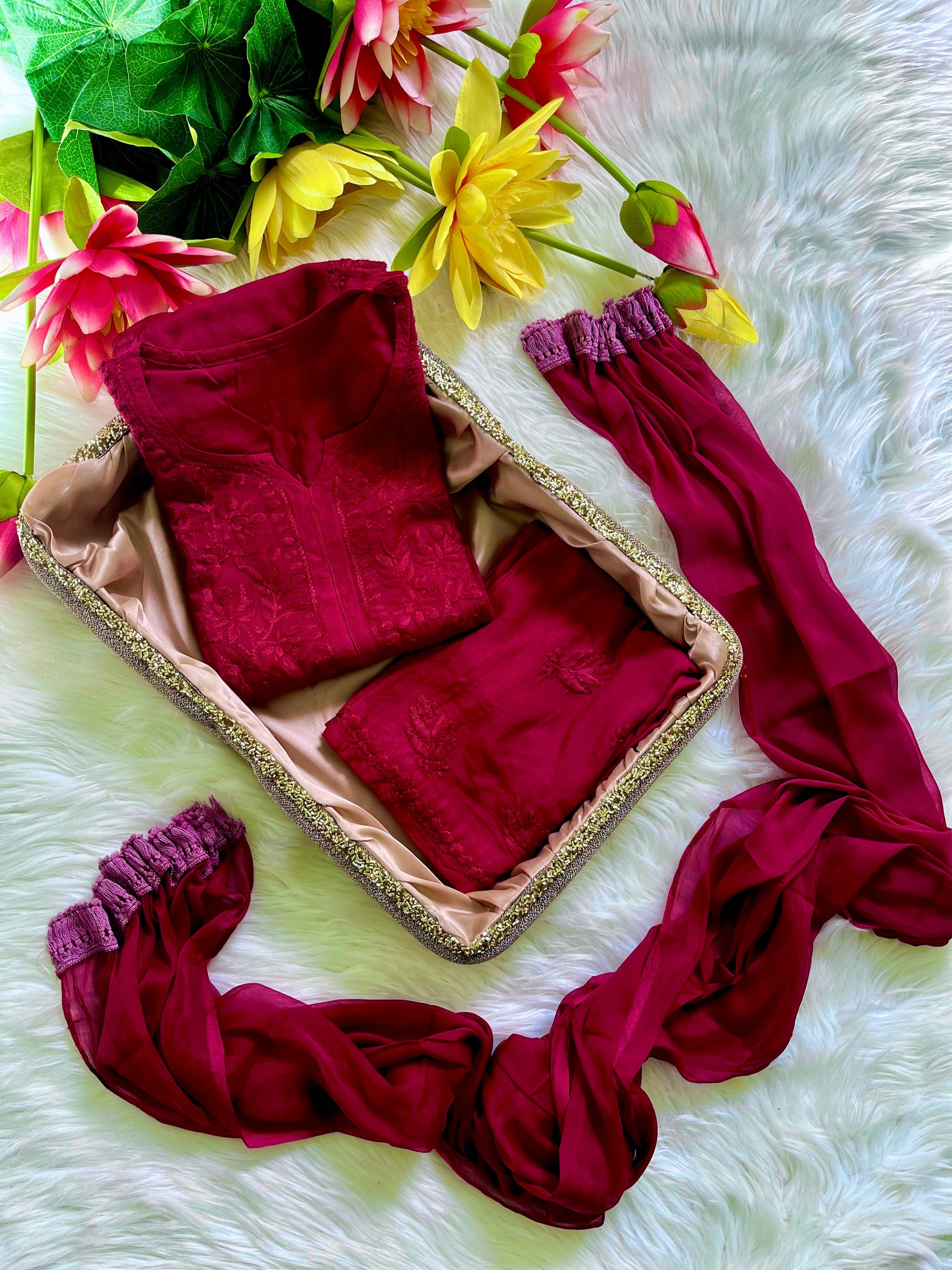 Rayon Dyed Cord Sets with Dupatta - Chikan Diaries
