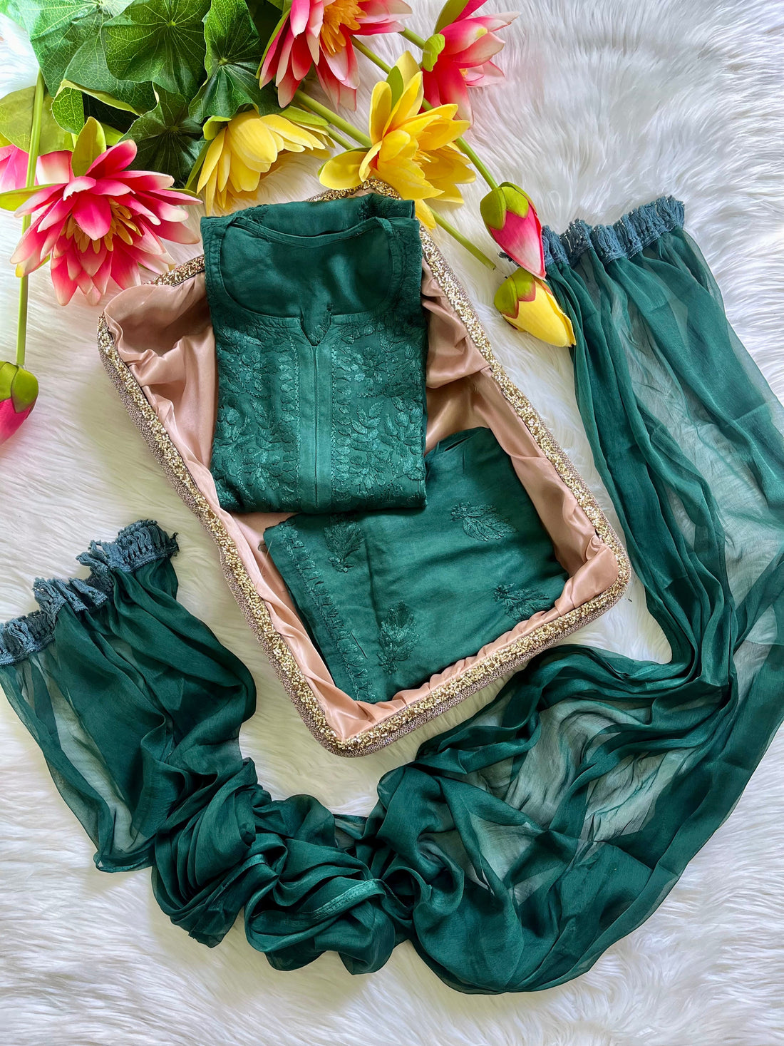 Rayon Dyed Cord Sets with Dupatta - Chikan Diaries
