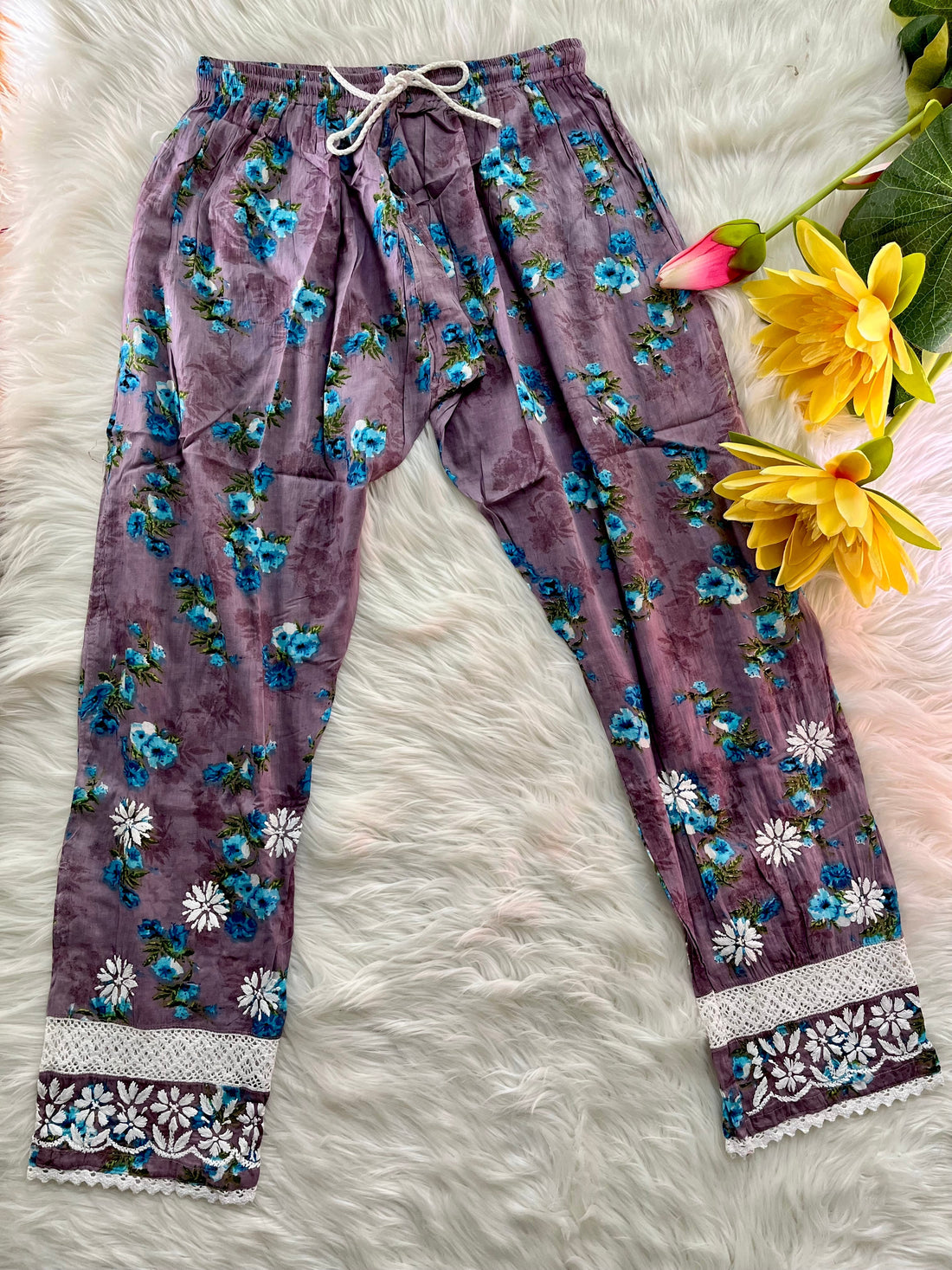 Premium Mul Gown & Pant with Lace Duo - Chikan Diaries