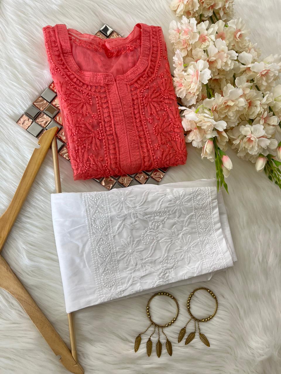 Zehra Organza Set – Bakhiya Handwork Elegance - Chikan Diaries