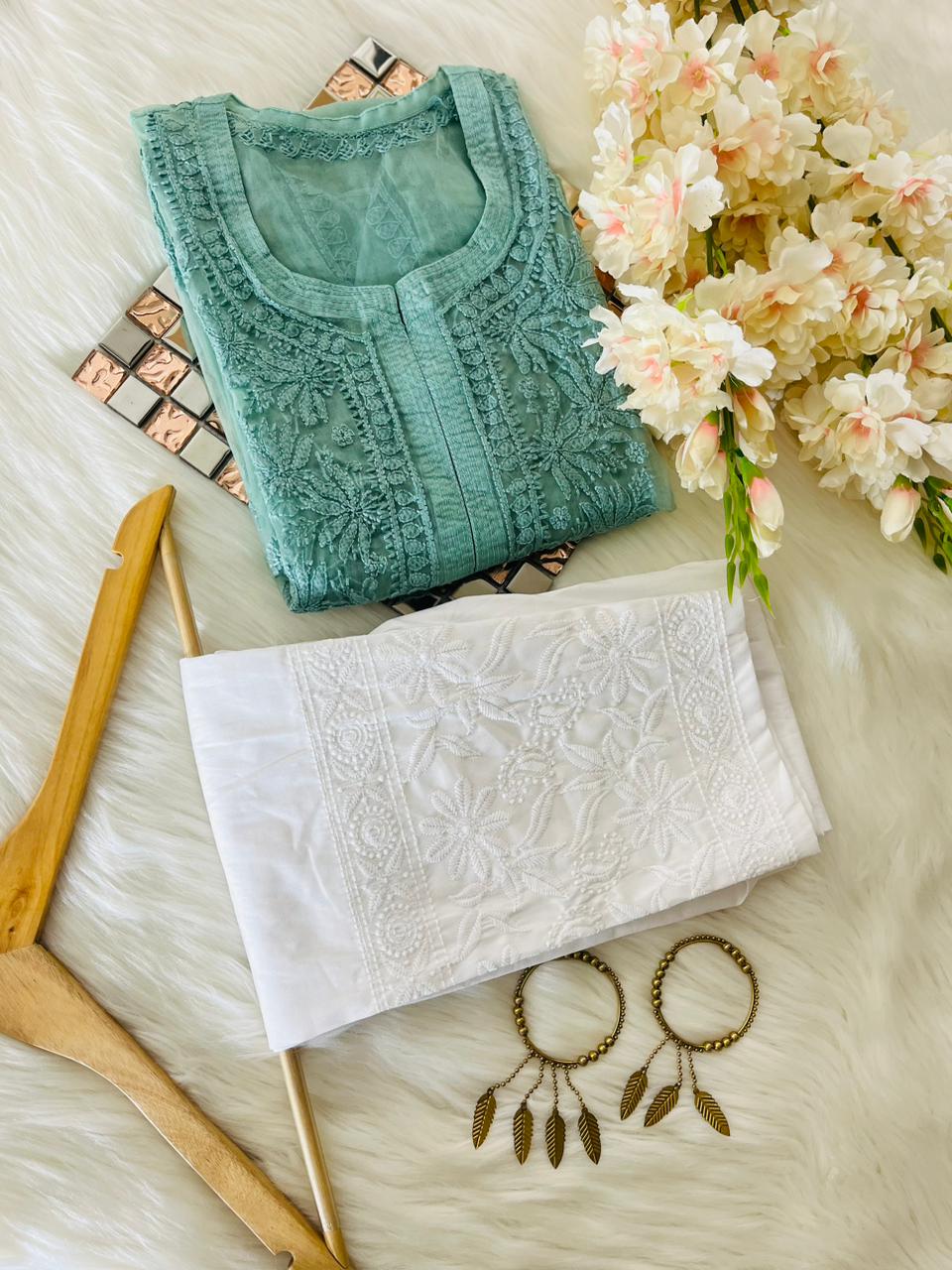 Zehra Organza Set – Bakhiya Handwork Elegance - Chikan Diaries