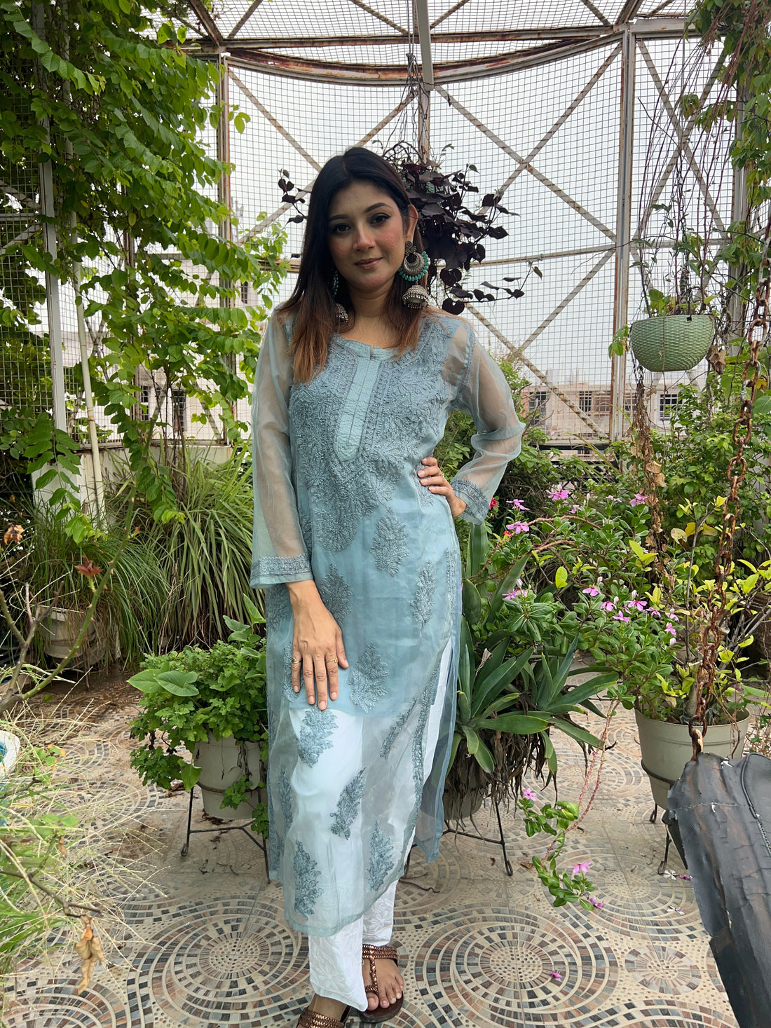 Zehra Organza Set – Bakhiya Handwork Elegance - Chikan Diaries