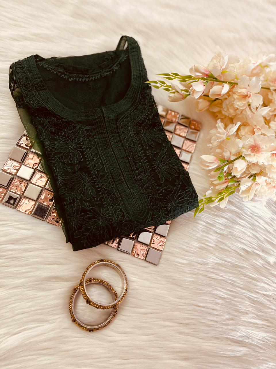 Zehra Organza Set – Bakhiya Handwork Elegance - Chikan Diaries