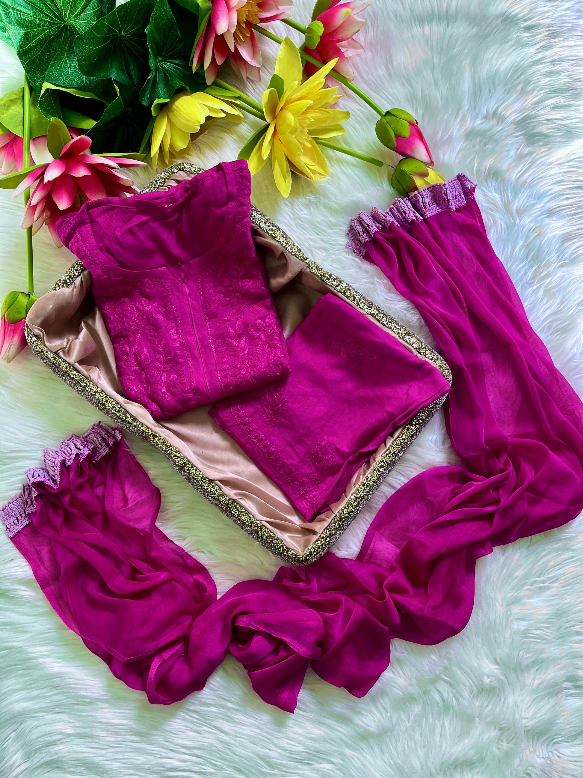 Rayon Dyed Cord Sets with Dupatta - Chikan Diaries