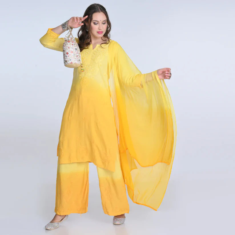 Premium Ombre 3-Piece with Ghas Patti work - Chikan Diaries