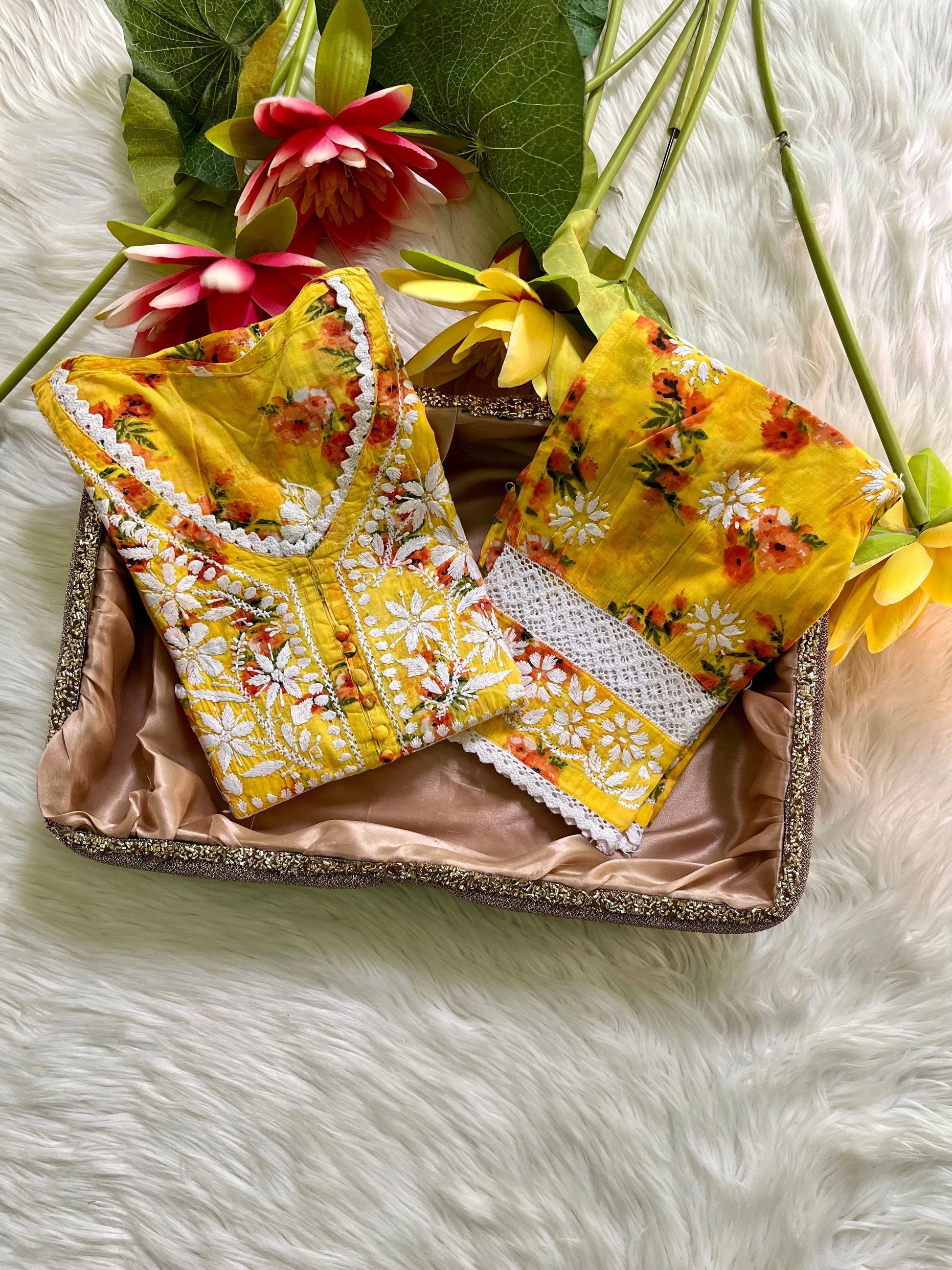 Premium Mul Gown & Pant with Lace Duo - Chikan Diaries