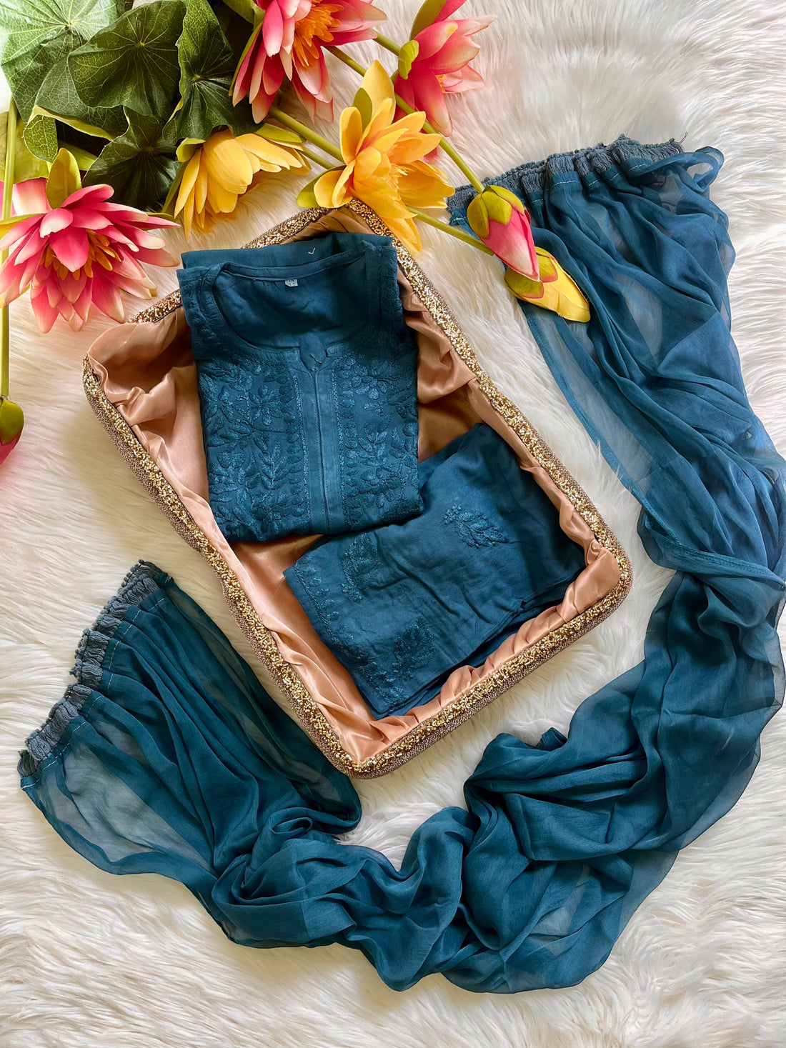 Rayon Dyed Cord Sets with Dupatta - Chikan Diaries