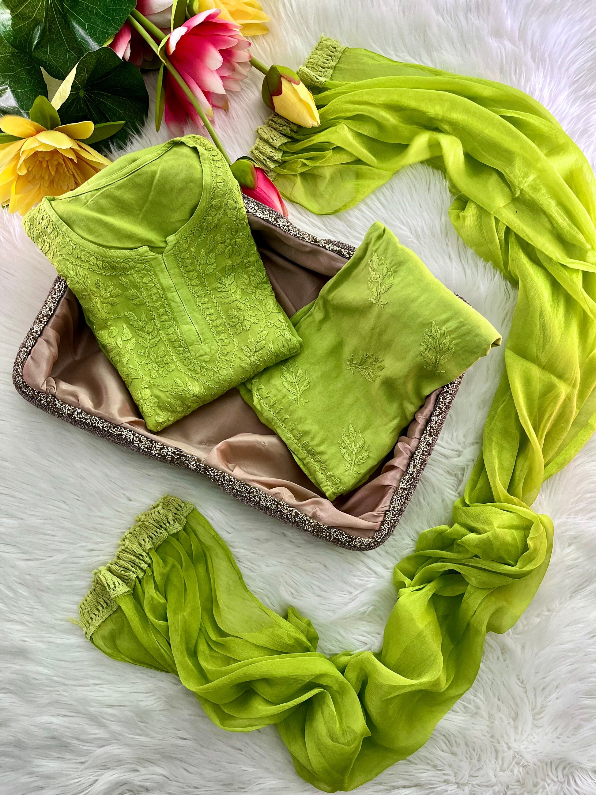Rayon Dyed Cord Sets with Dupatta - Chikan Diaries
