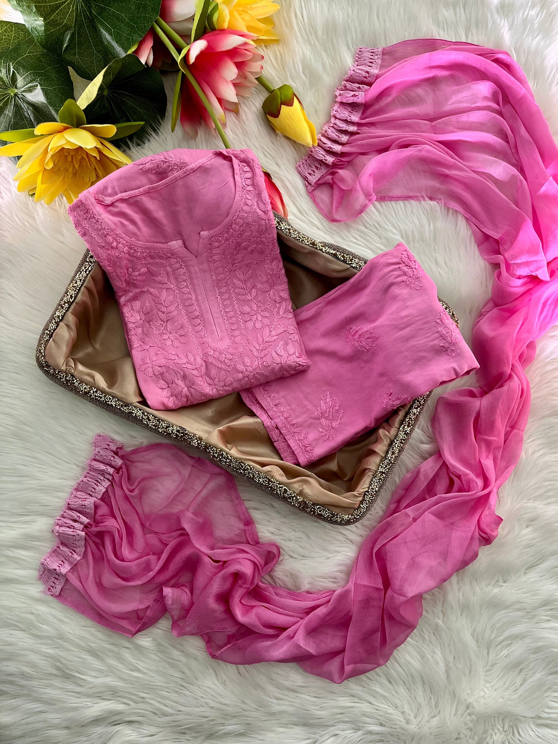 Rayon Dyed Cord Sets with Dupatta - Chikan Diaries