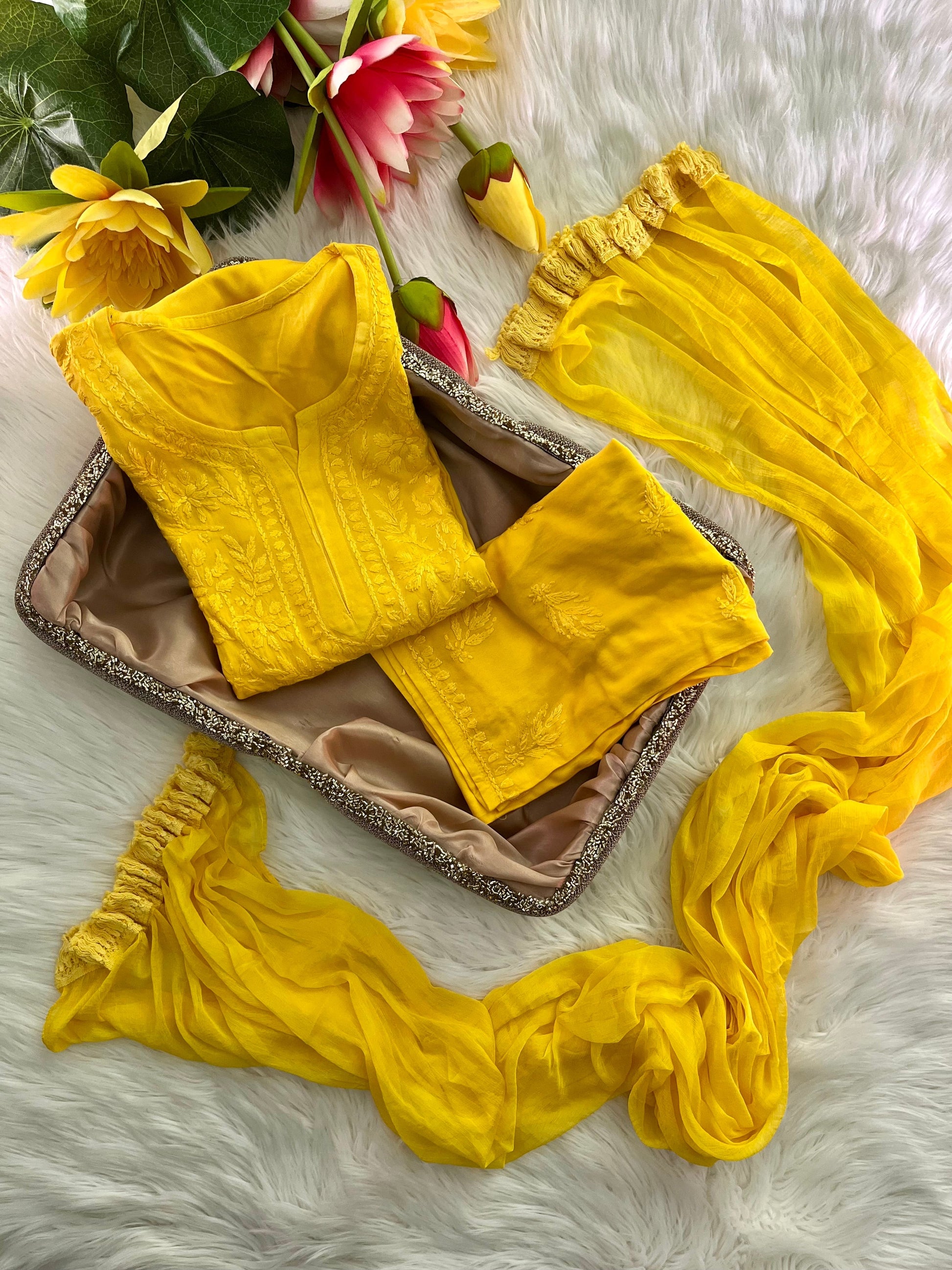 Rayon Dyed Cord Sets with Dupatta - Chikan Diaries