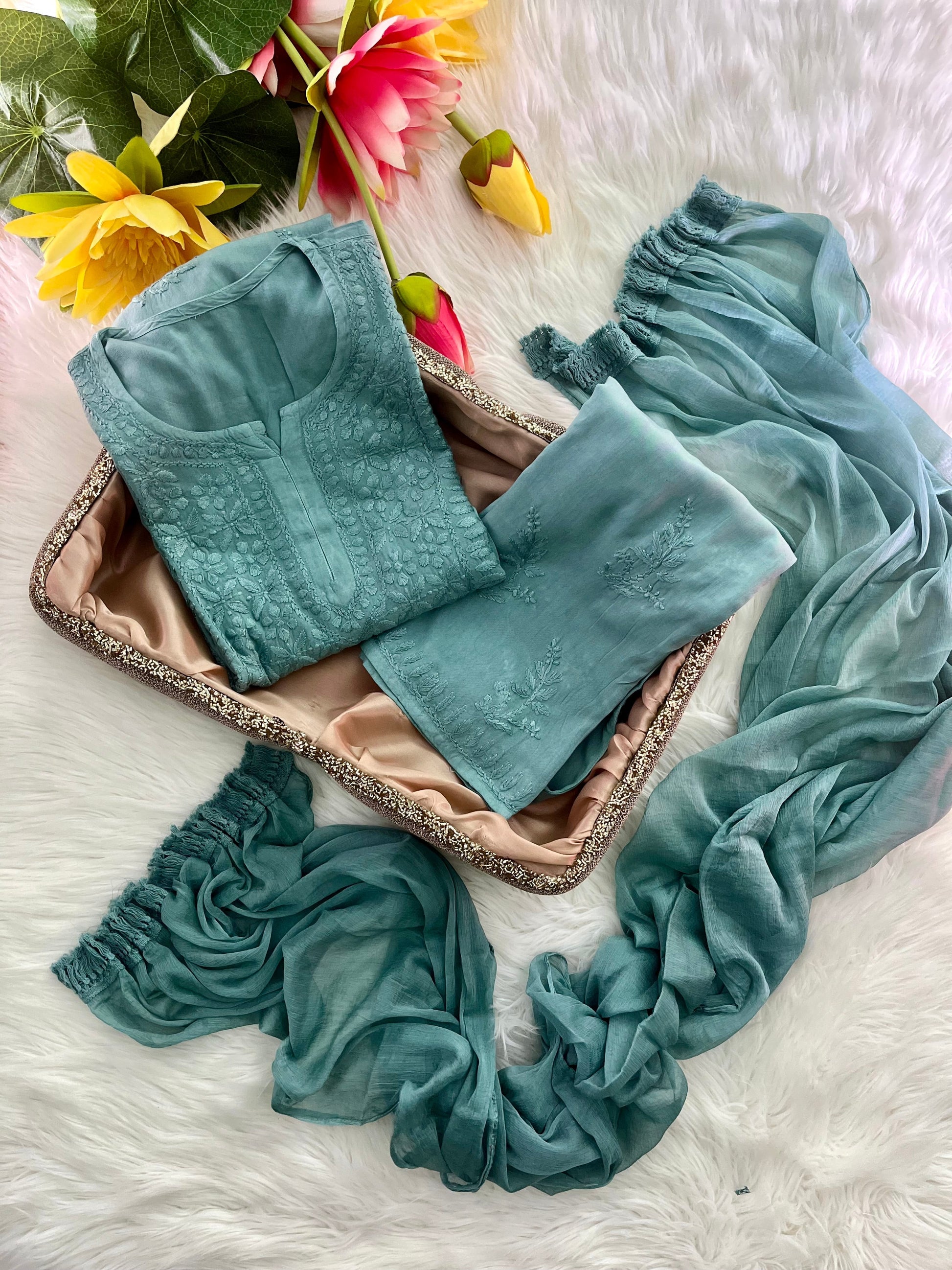 Rayon Dyed Cord Sets with Dupatta - Chikan Diaries