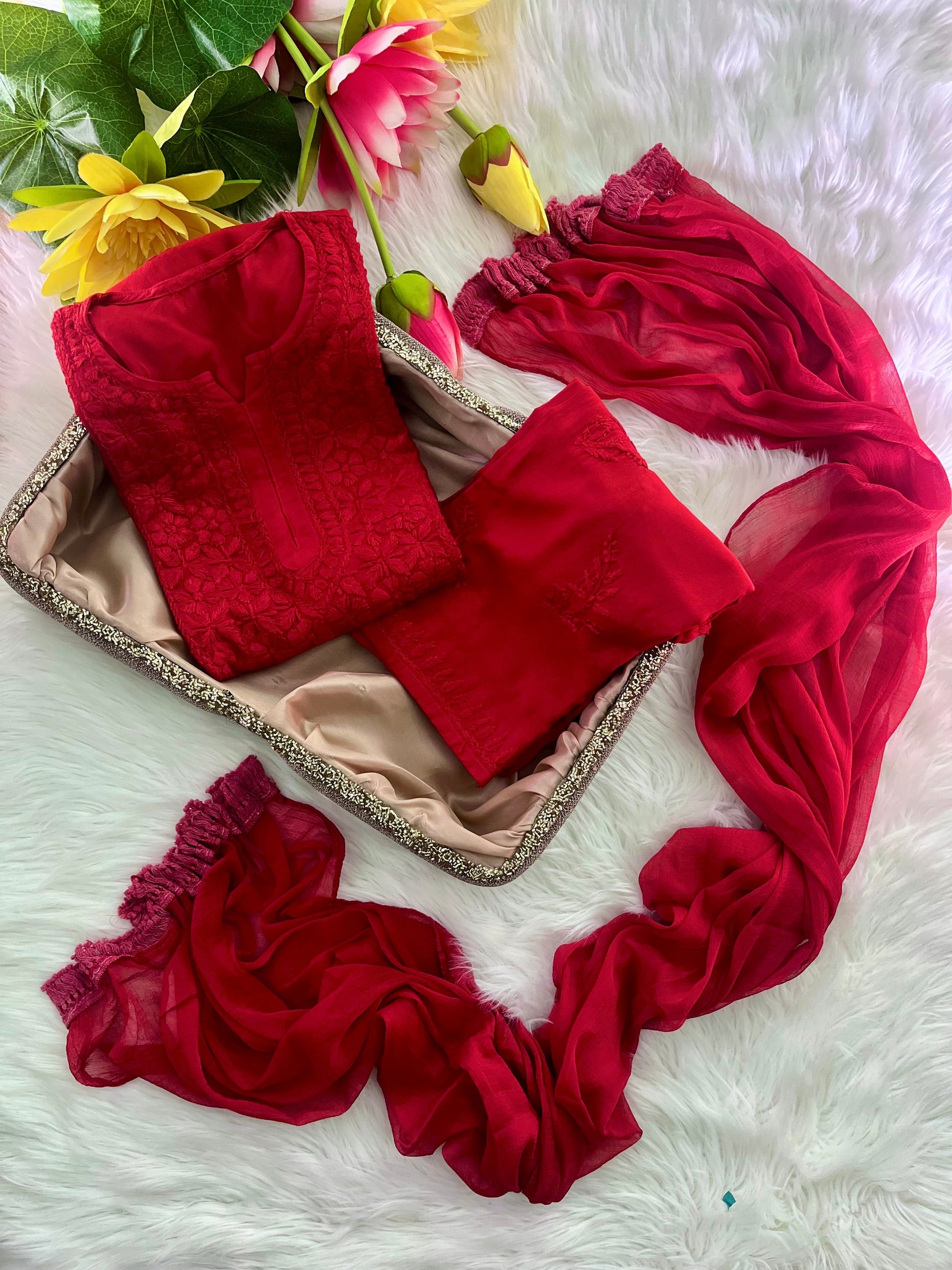 Rayon Dyed Cord Sets with Dupatta - Chikan Diaries
