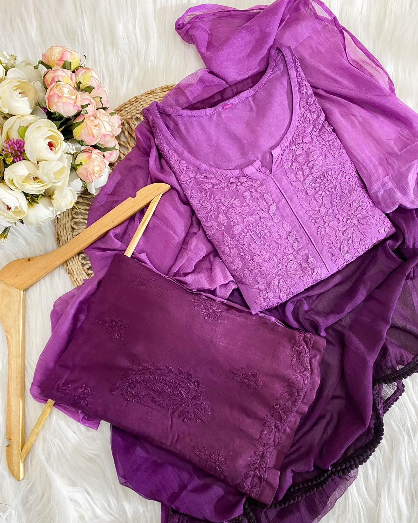 Premium Ombre 3-Piece with Ghas Patti work - Chikan Diaries