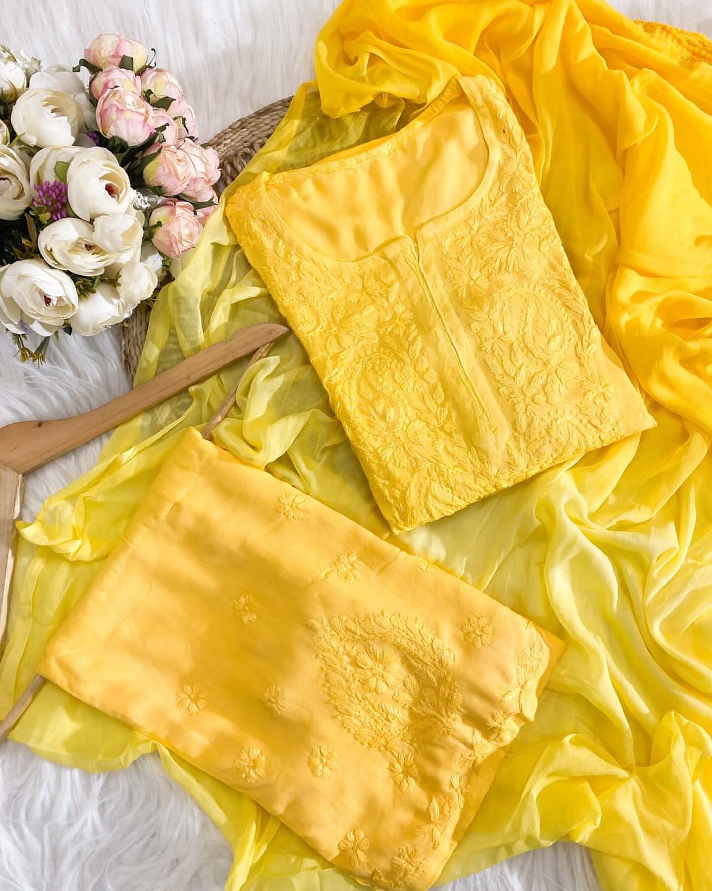 Premium Ombre 3-Piece with Ghas Patti work - Chikan Diaries