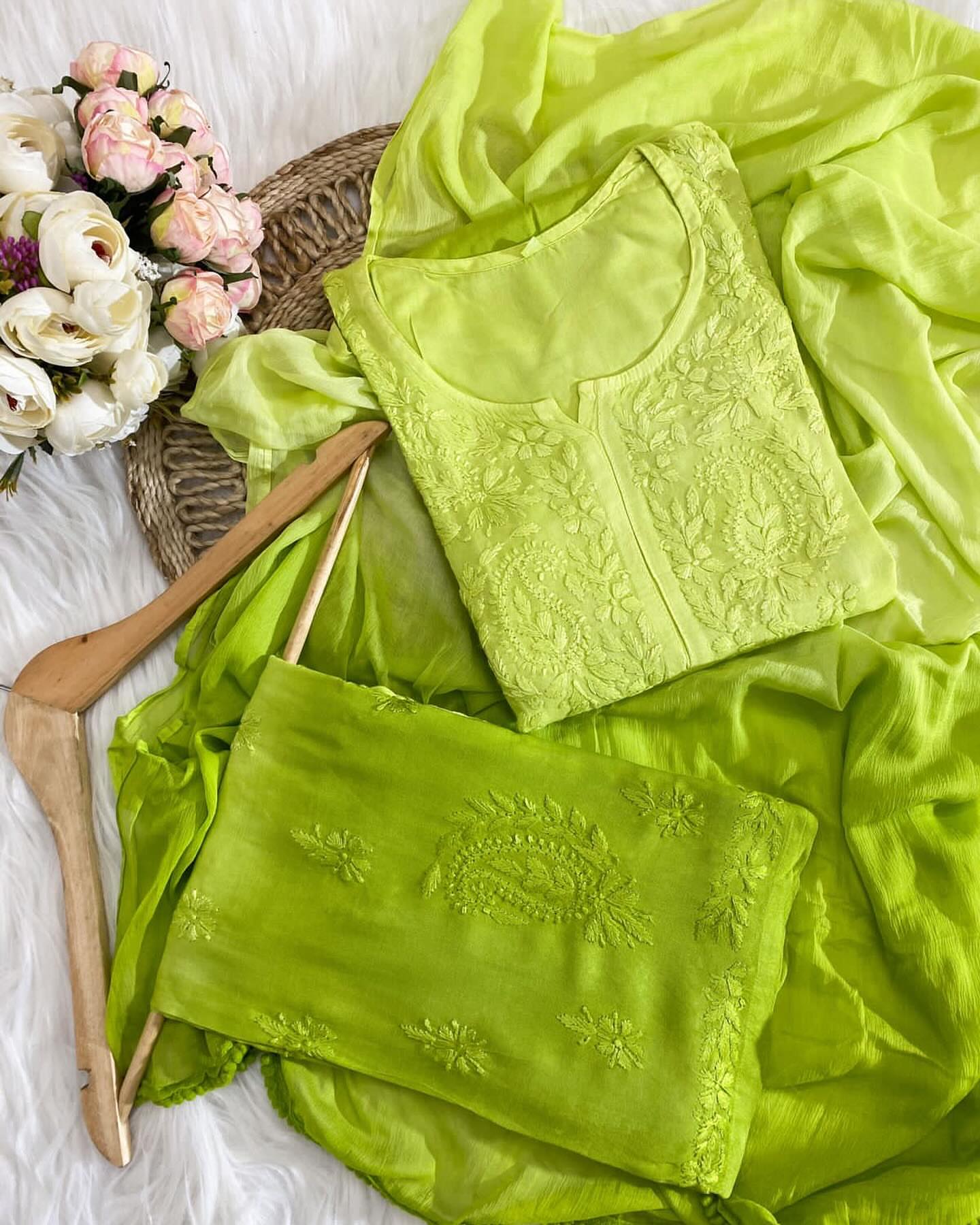 Premium Ombre 3-Piece with Ghas Patti work - Chikan Diaries