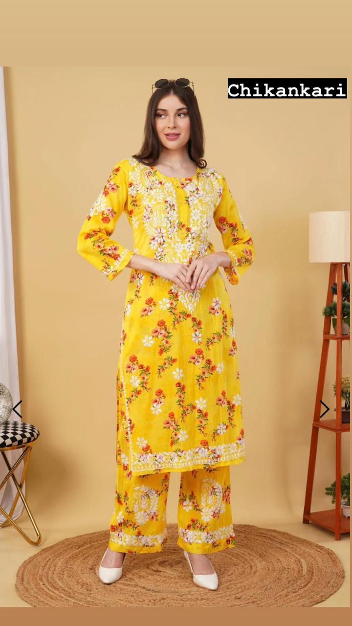 Exclusive Mul Mul Long Printed Co-ord Set - Chikan Diaries