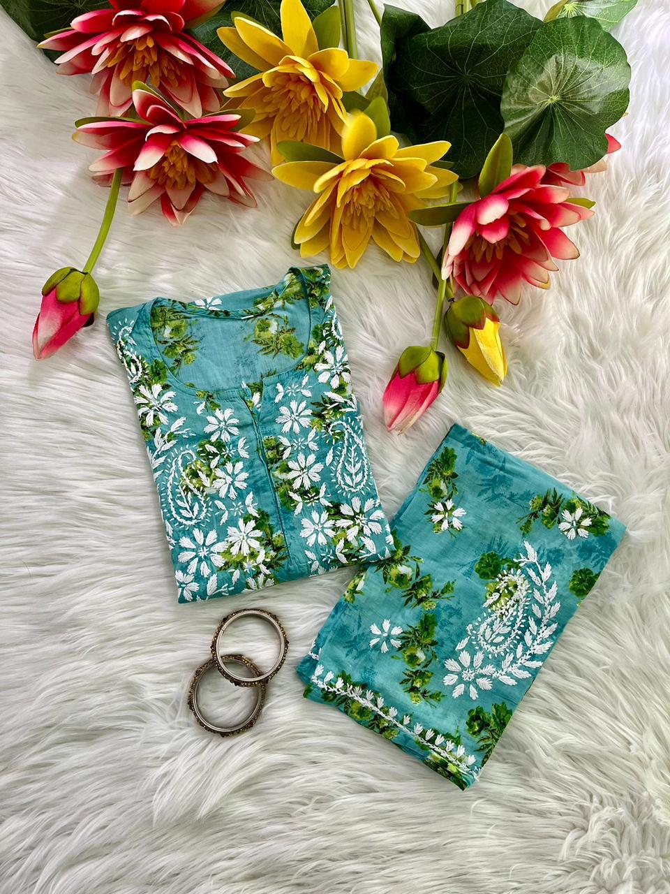 Exclusive Mul Mul Long Printed Co-ord Set - Chikan Diaries