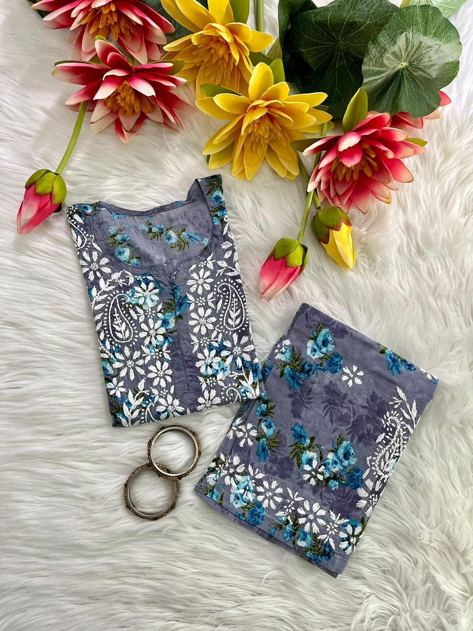 Exclusive Mul Mul Long Printed Co-ord Set - Chikan Diaries