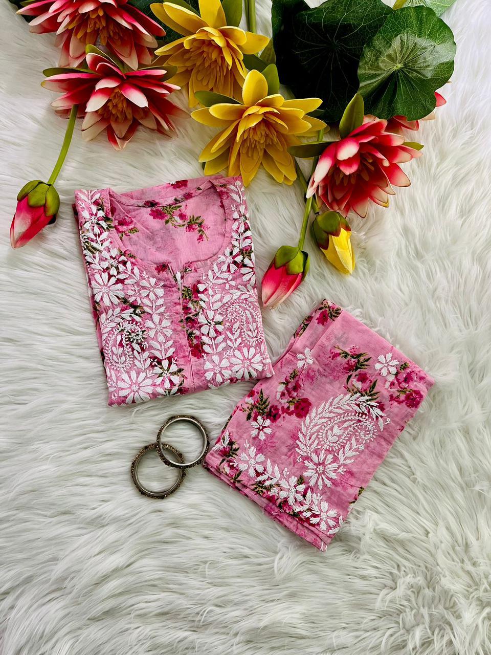 Exclusive Mul Mul Long Printed Co-ord Set - Chikan Diaries