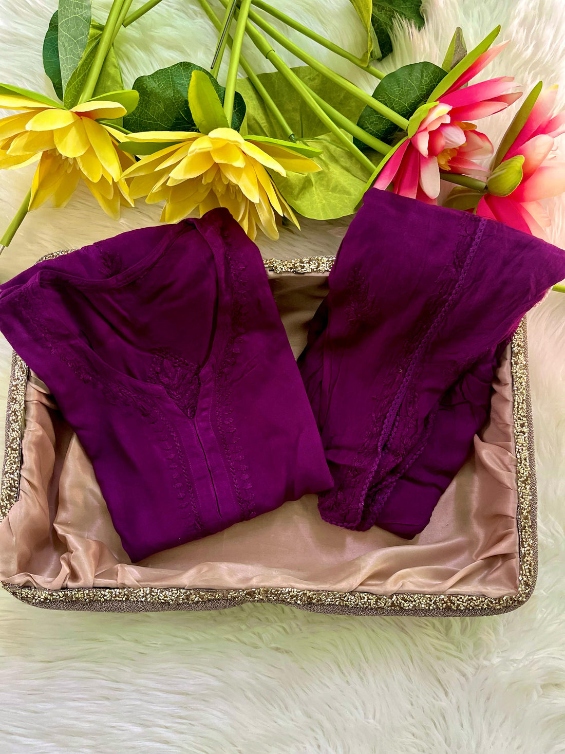Hand-Embroidered Rayon Dhoti Kurti Set🌸 - Chikan Diaries