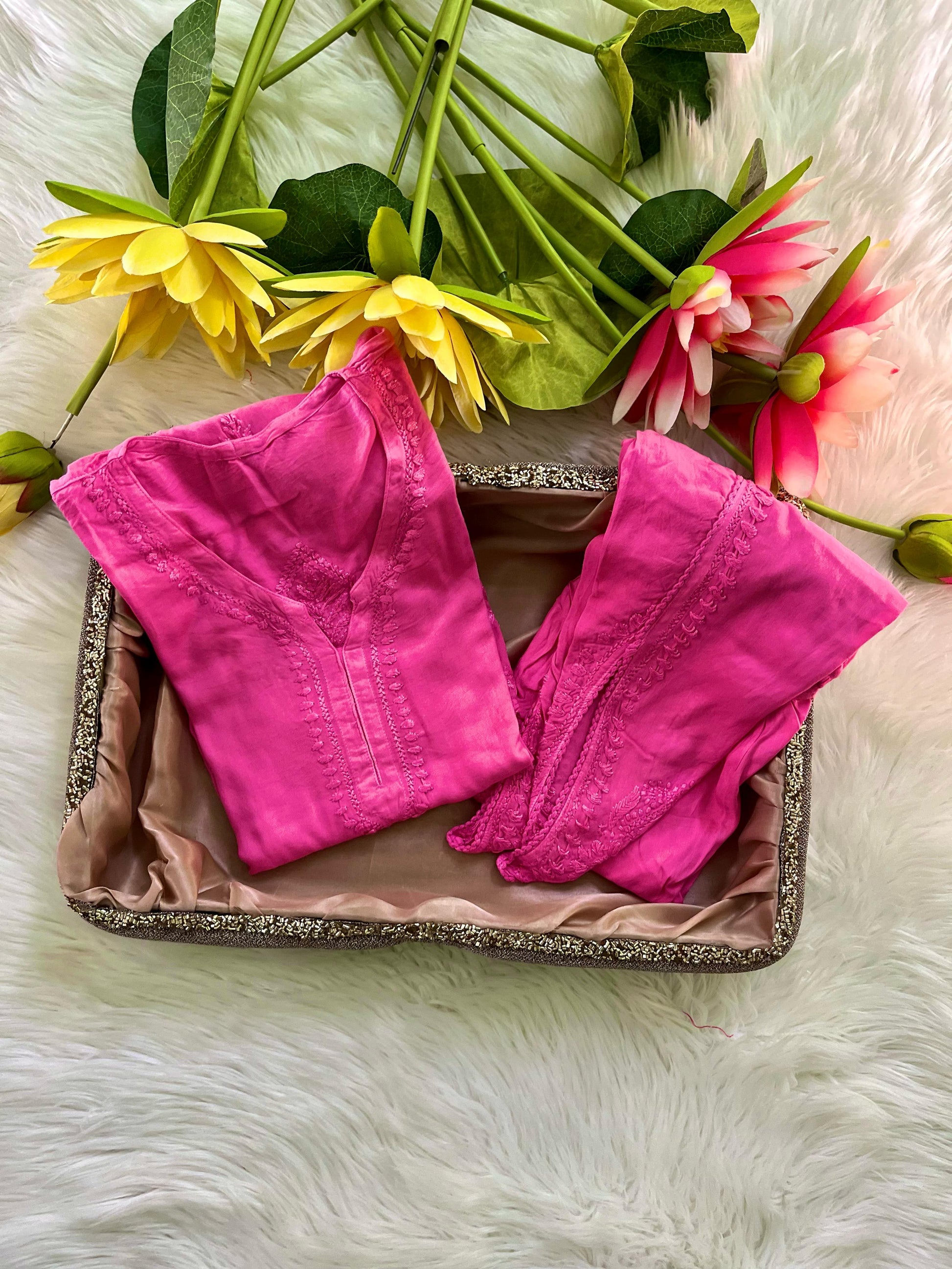 Hand-Embroidered Rayon Dhoti Kurti Set🌸 - Chikan Diaries