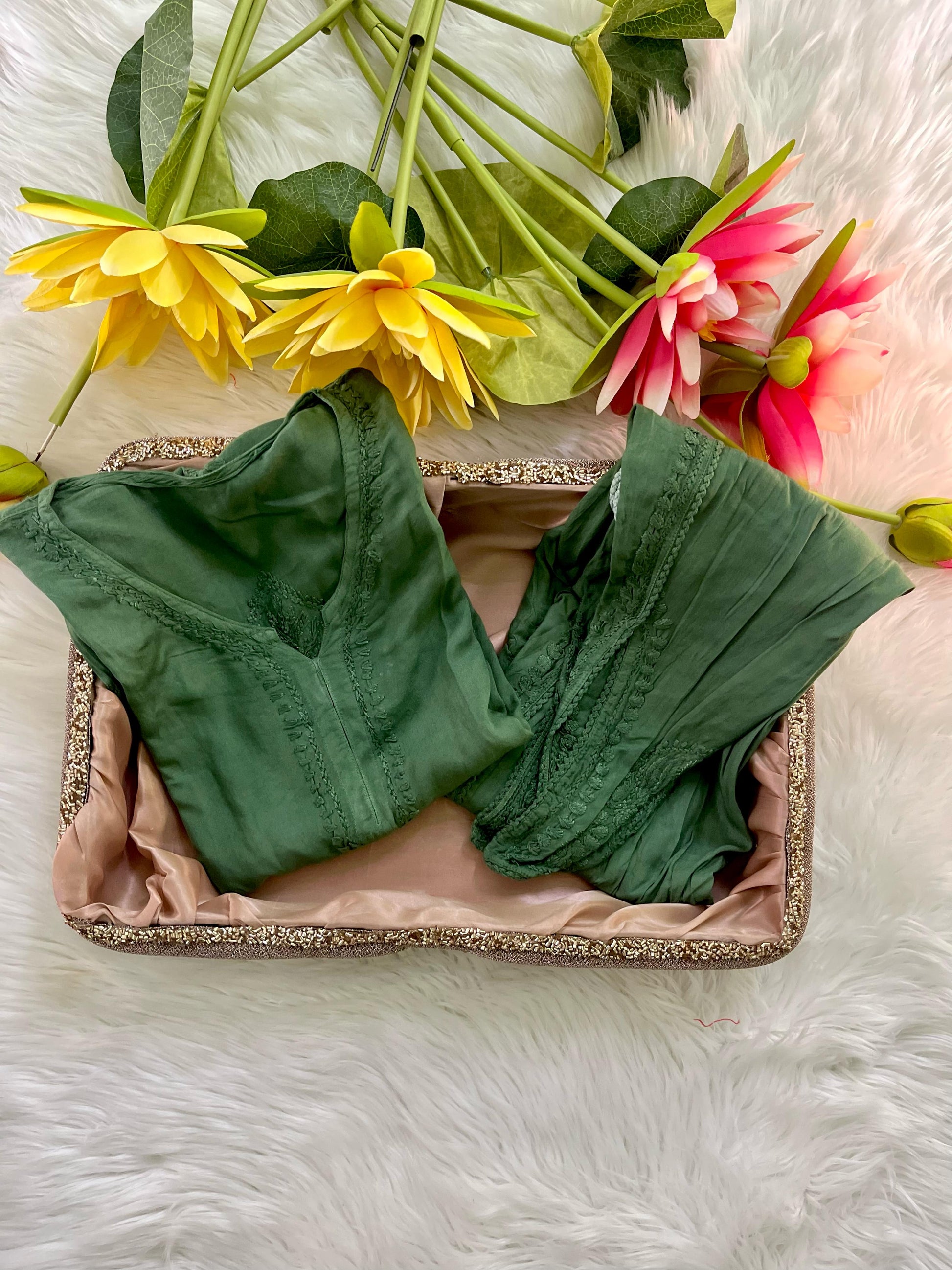 Hand-Embroidered Rayon Dhoti Kurti Set🌸 - Chikan Diaries