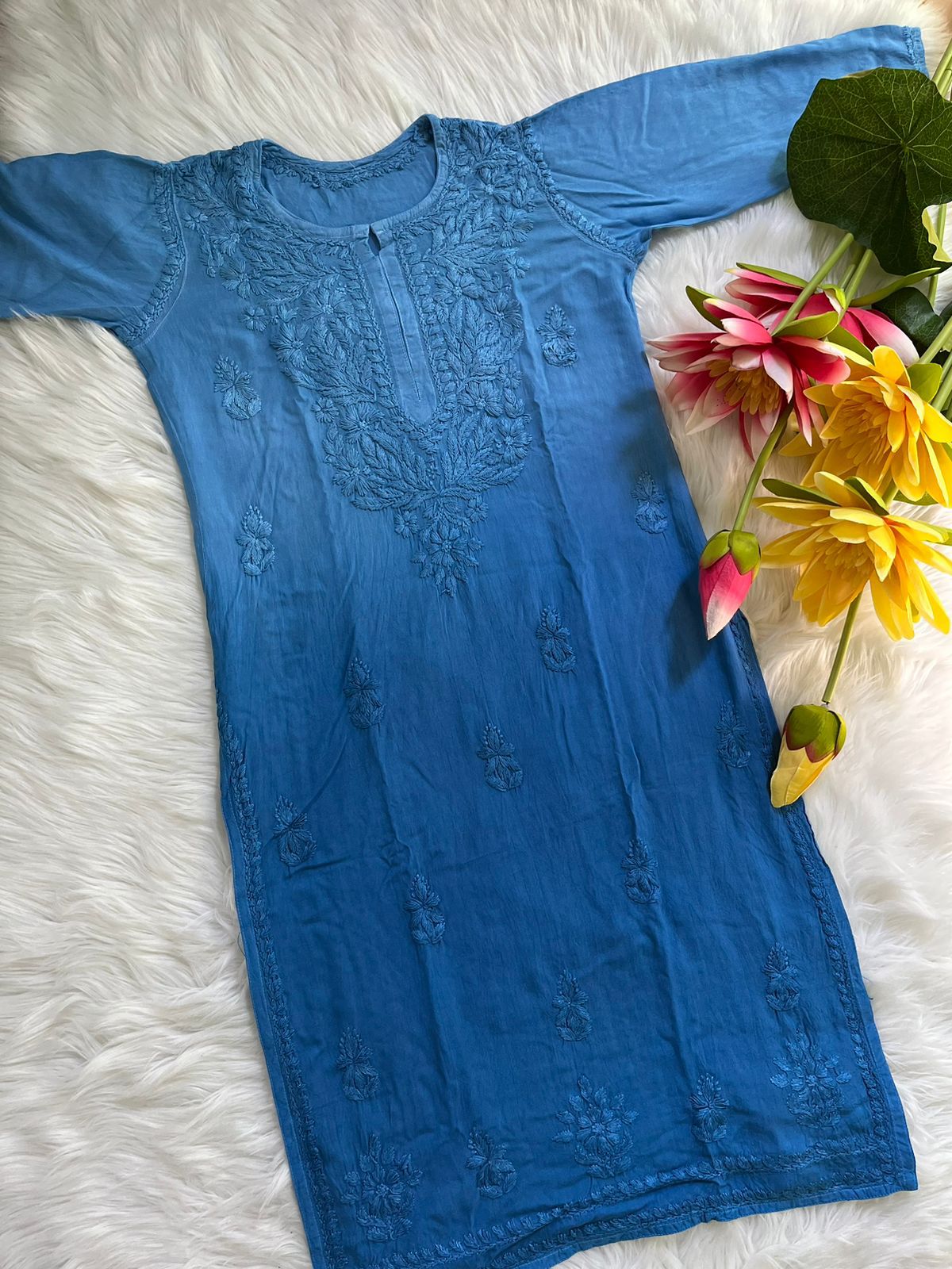 Premium Ombre 3-Piece with Ghas Patti work - Chikan Diaries