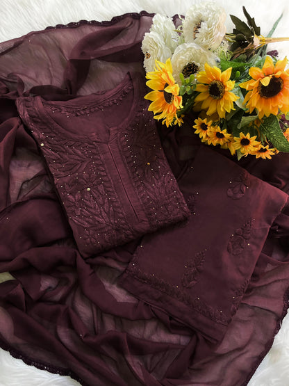 Chikan Kurti Deep Maroon Rayon Top: