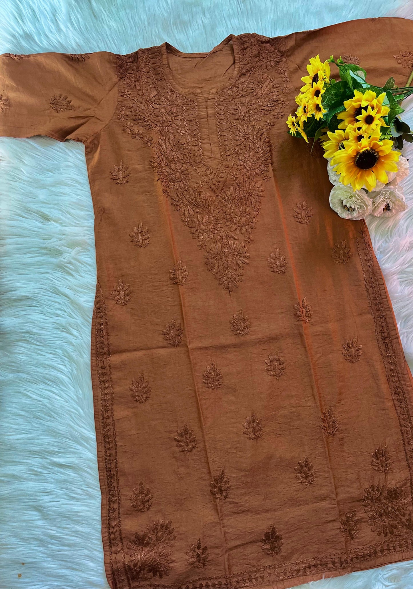 Chikan Kurti Deep Maroon Rayon Top: