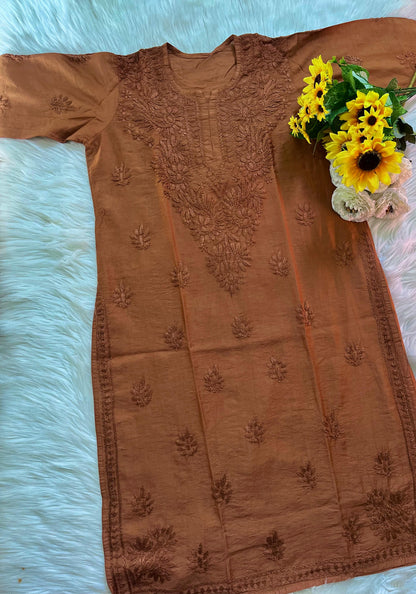 Chikan Kurti Deep Maroon Rayon Top: