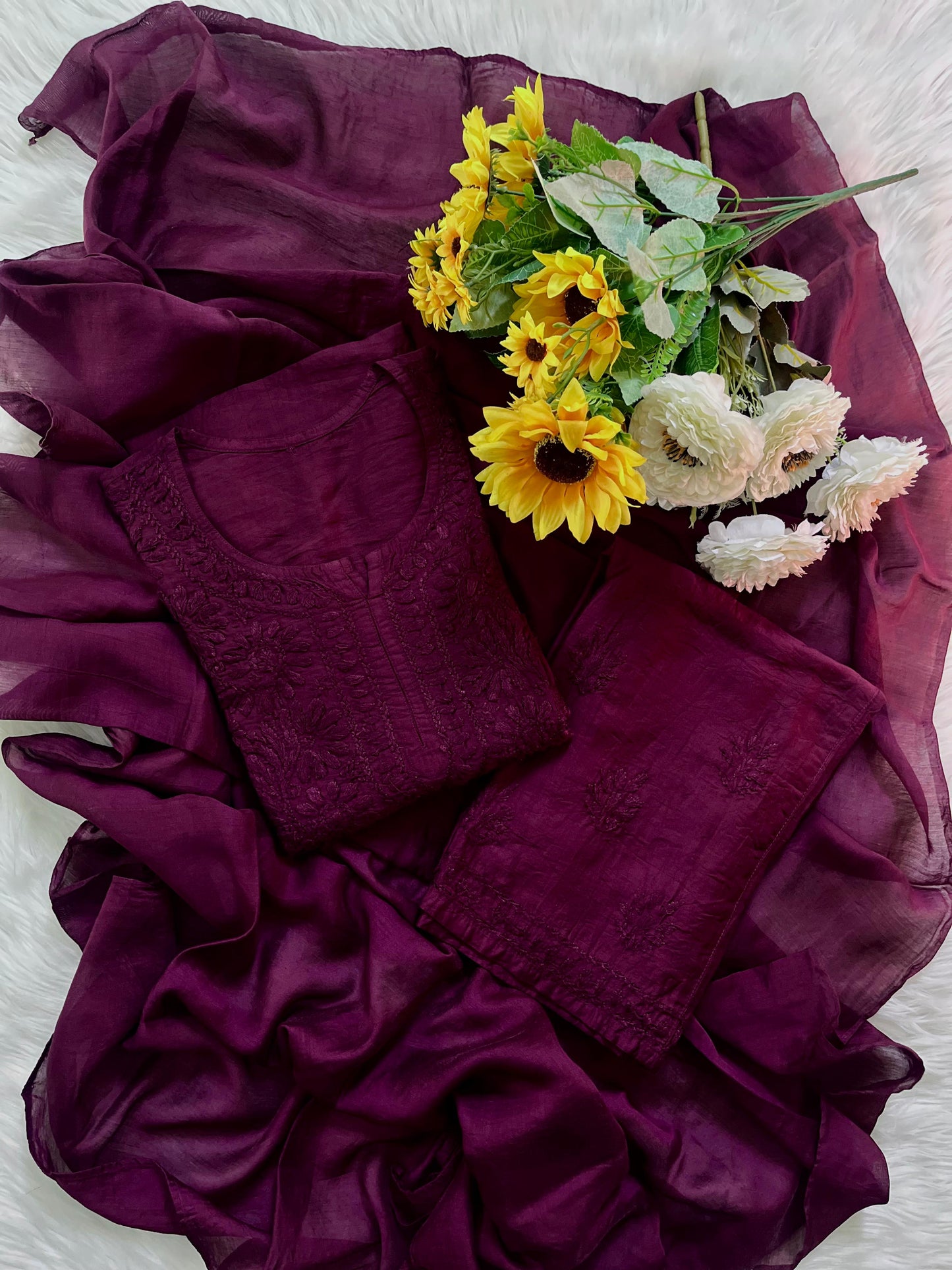 Chikan Kurti Deep Maroon Rayon Top: