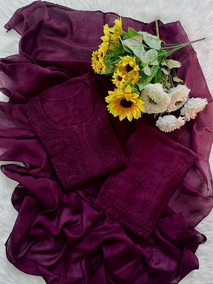 Chikan Kurti Deep Maroon Rayon Top: