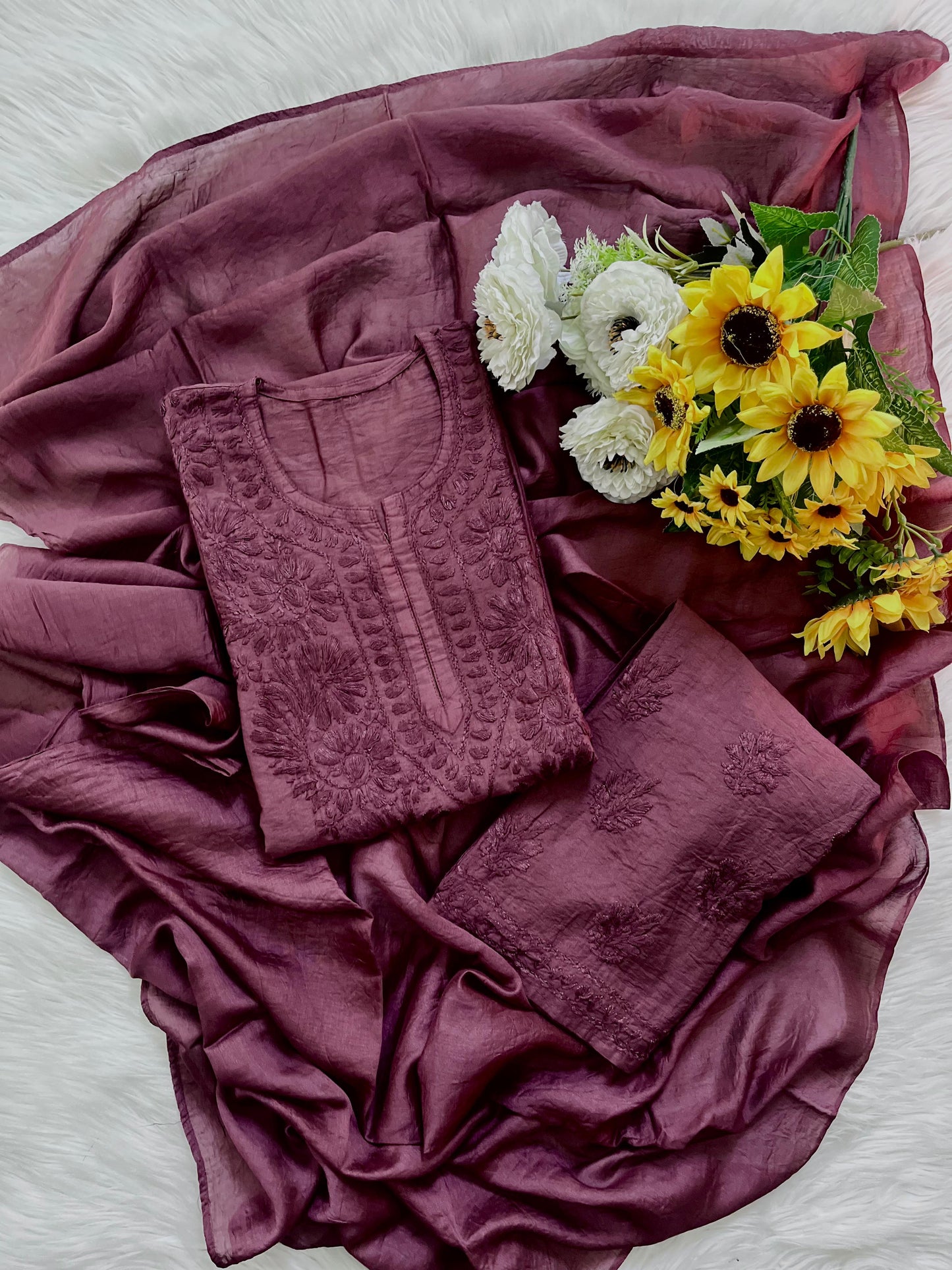 Chikan Kurti Deep Maroon Rayon Top: