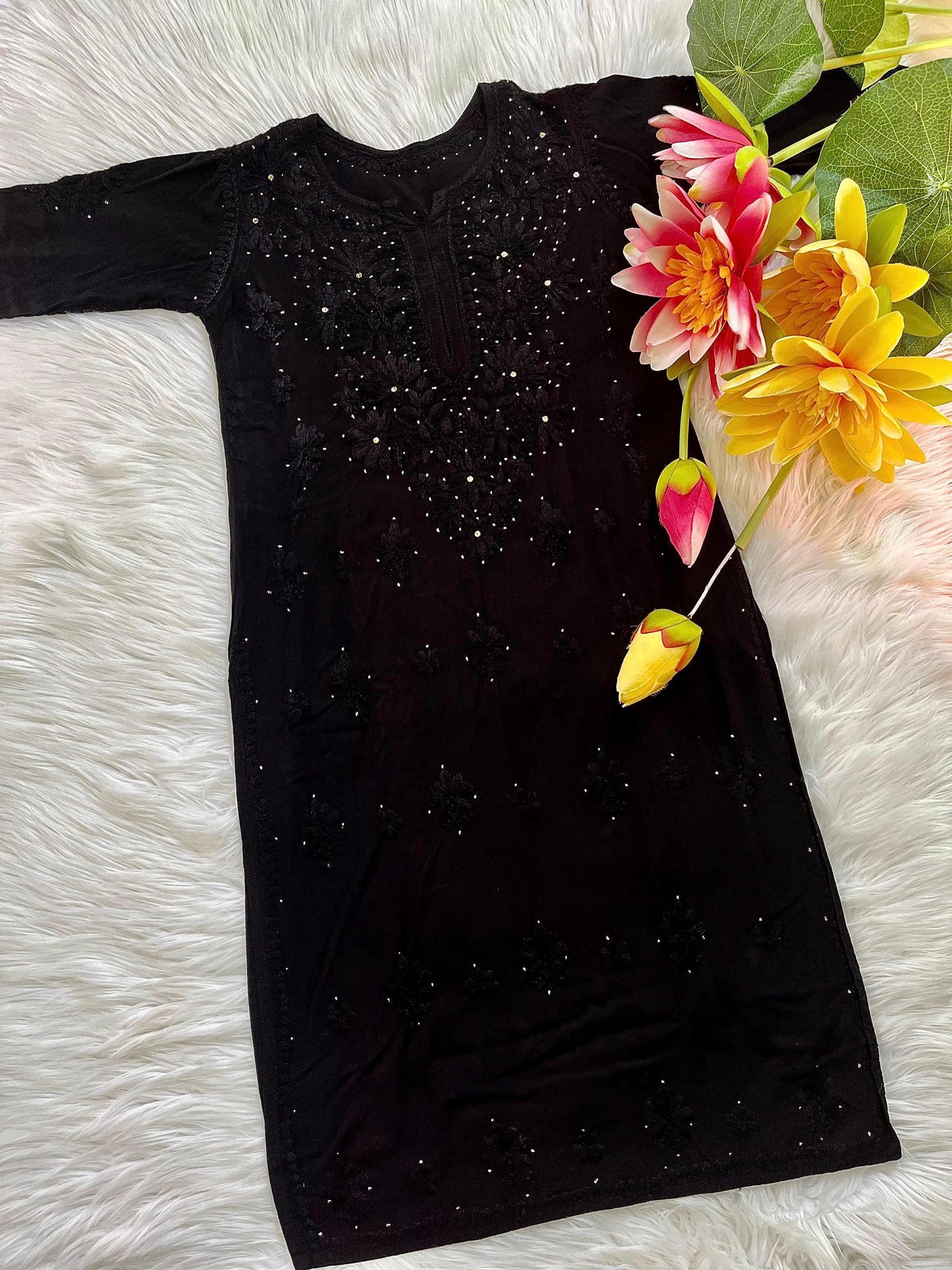 Mukaish Rayon Suit Set | Hand Embellished 3pc Kurti Palazzo Dupatta | Gota Patti Work | Indian Ethnic Wear | Artisan Crafted