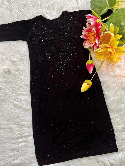 Mukaish Rayon Suit Set | Hand Embellished 3pc Kurti Palazzo Dupatta | Gota Patti Work | Indian Ethnic Wear | Artisan Crafted