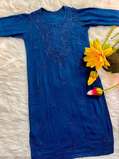 Chikankari 3 Piece Suit Set: Hand Embroidered Rayon Cotton Kurta, Palazzo with Chiffon Dupatta