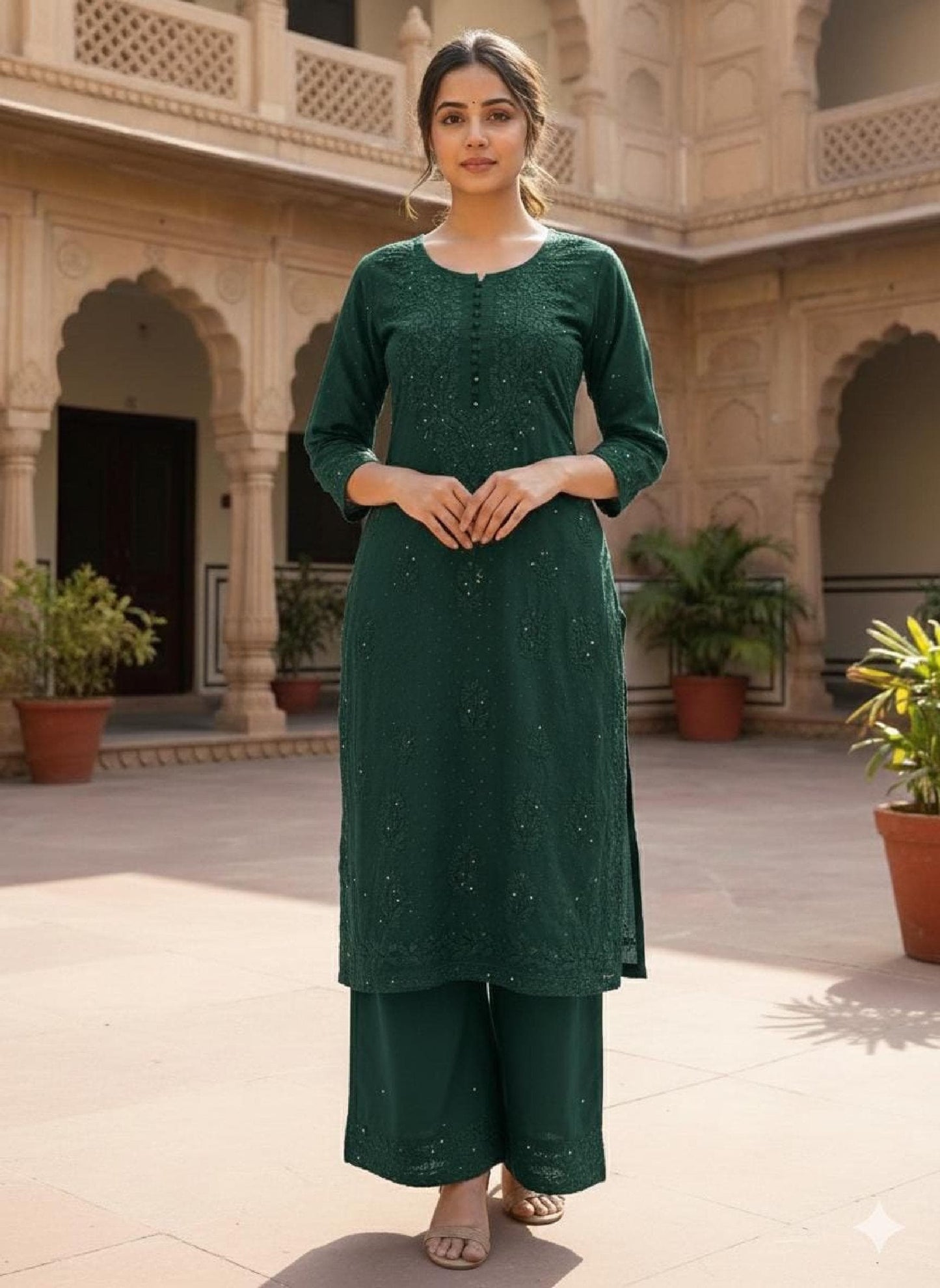 Chikan Salwar Suit Rayon Set: Hand-Embroidered Mukaish, Boho Kurta Pants