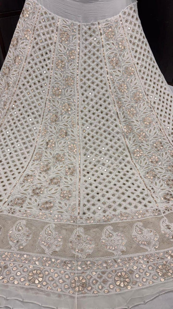 Custom Color Embroidered Lehenga Set | Lucknowi Chikankari | Unstitched