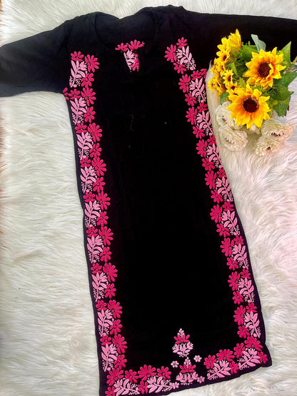 Rayon Chikankari Kurti Hand Embroidery, Women's Ethnic Tunic Top, Lucknowi Traditional Casual Dress, BUY 1 GET 1