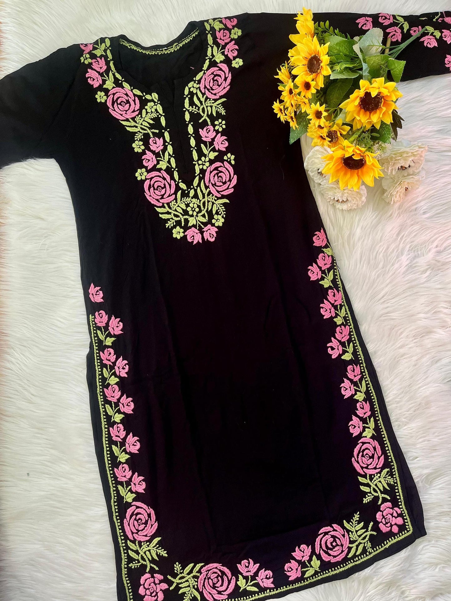Rayon Chikankari Kurti Hand Embroidery, Women's Ethnic Tunic Top, Lucknowi Traditional Casual Dress, BUY 1 GET 1