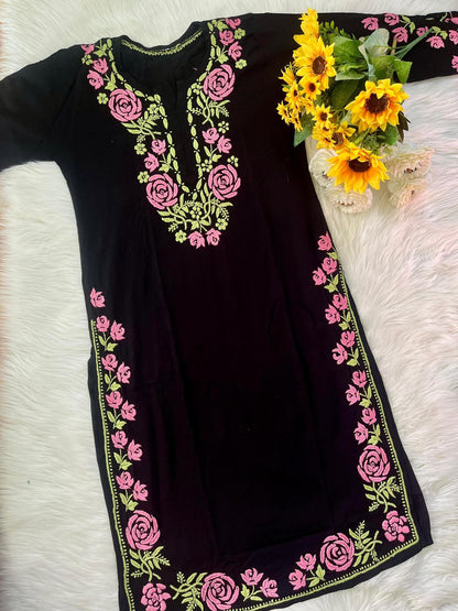 Rayon Chikankari Kurti Hand Embroidery, Women's Ethnic Tunic Top, Lucknowi Traditional Casual Dress, BUY 1 GET 1