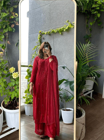 Chikankari Kurti Viscose: Hand Embroidered Viscose Resham Work Tunic Set