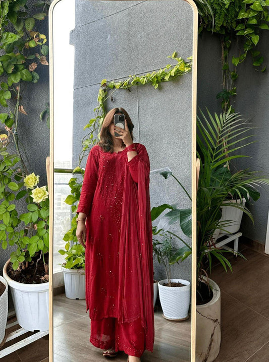 Chikankari Kurti Viscose: Hand Embroidered Viscose Resham Work Tunic Set