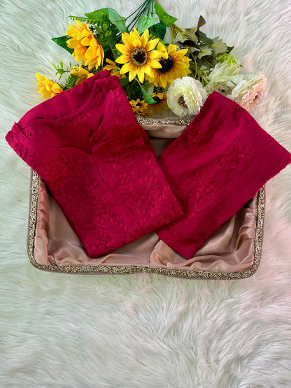 Chikankari Kurta Set Rayon Blend: Ghaspatti Handwork, Lightweight 2pc, Soft Fabric Traditional Wear