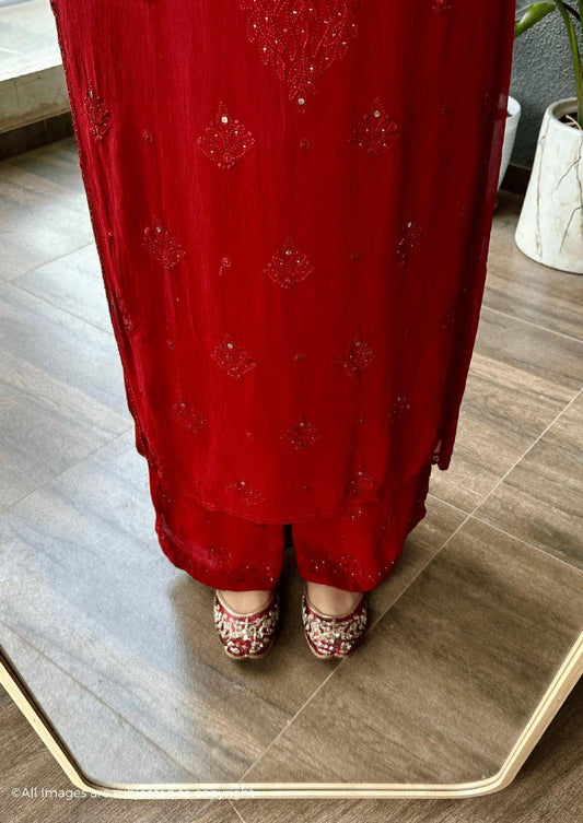 Chikankari Kurti Viscose: Hand Embroidered Viscose Resham Work Tunic Set